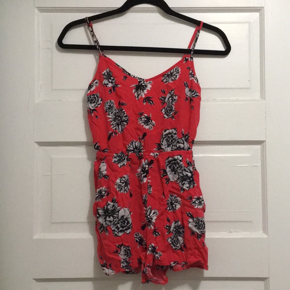 Red/orange floral romper